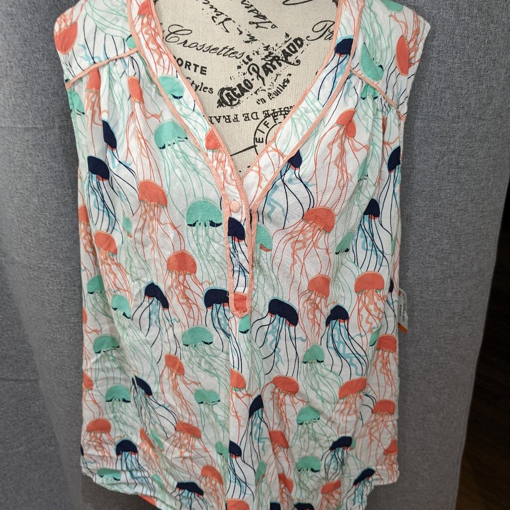 Modcloth Mint, Coral & Navy Jellyfish Print Sleeveless Blouse